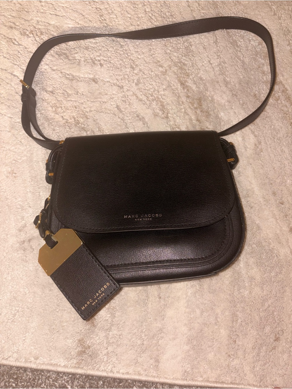 Marc Jacobs Black Pebbled Leather Crossbody with Gold Tag